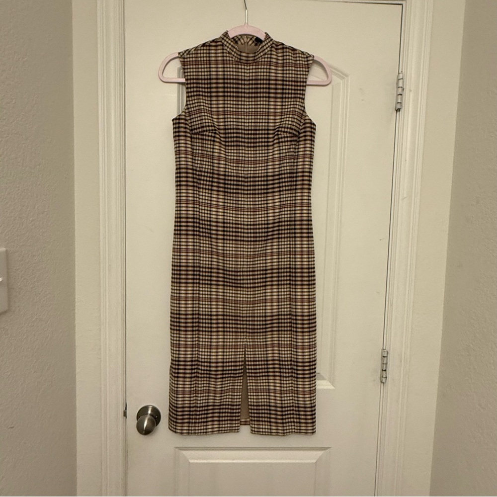 Ann Taylor Plaid Midi Dress - Brown and Cream